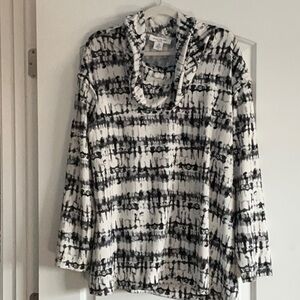 Women’s black and white shirt with cowl neck